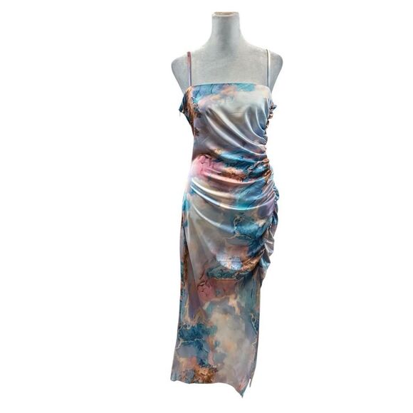 Brand new with tags Cider SATIN RUCHED SPLIT MIDI CAMI DRESS Size XL - Picture 8 of 15